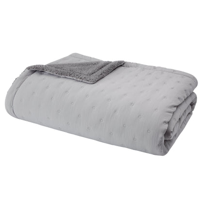 Catherine Lansfield Cosy Nori Sherpa Bedspread - Silver