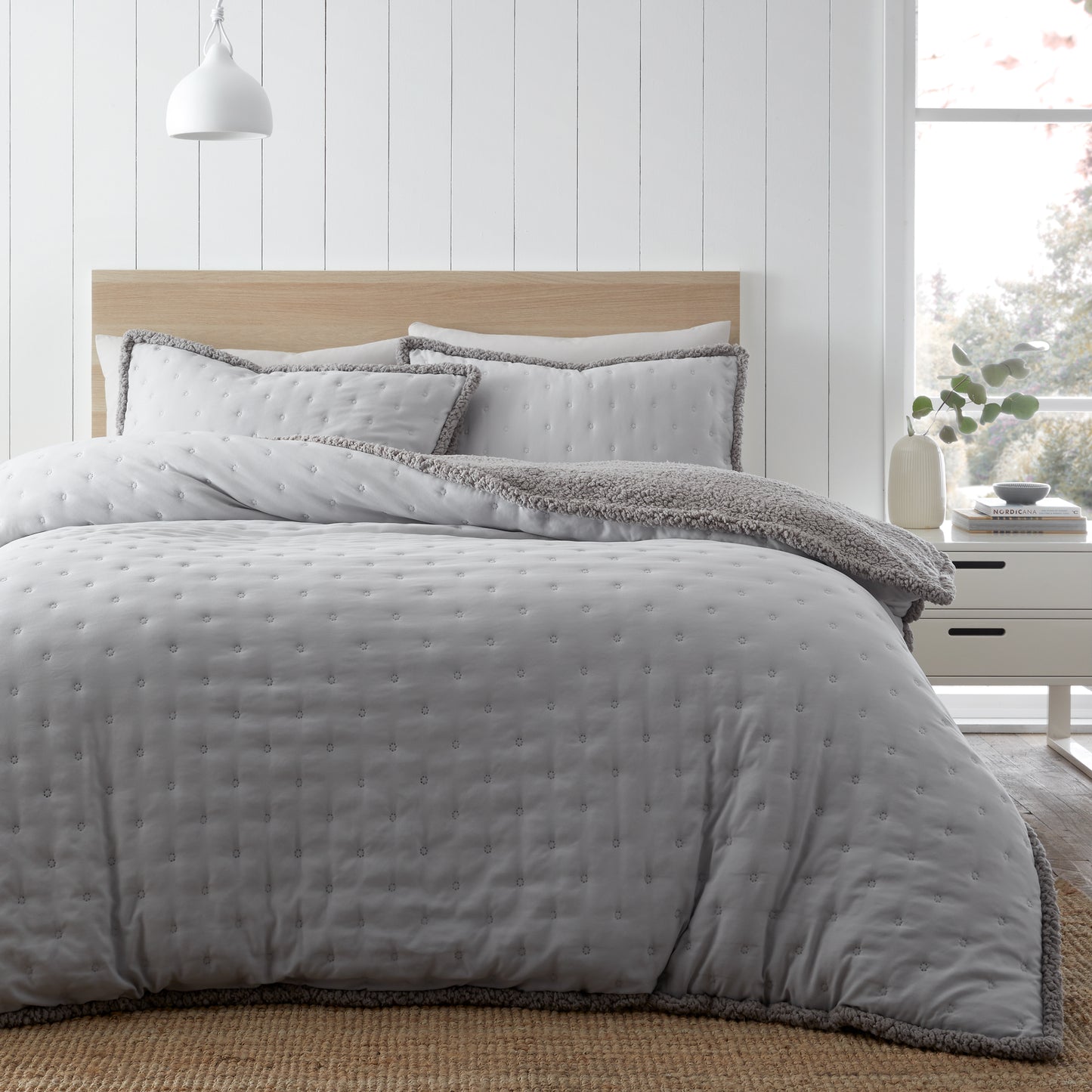 Catherine Lansfield Cosy Nori Sherpa Duvet Cover Set - Silver