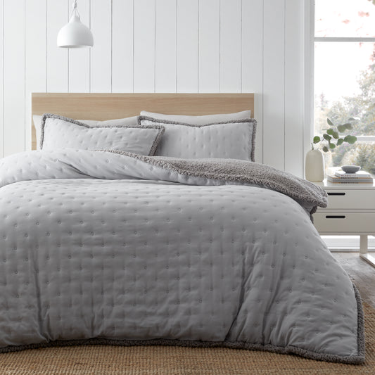 Catherine Lansfield Cosy Nori Sherpa Duvet Cover Set - Silver