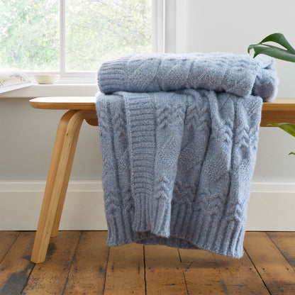 Bianca Cable Knit Throw - Blue