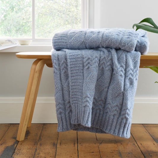Bianca Cable Knit Throw - Blue