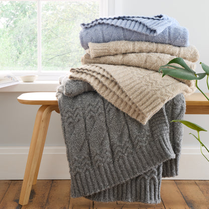 Bianca Cable Knit Throw - Blue