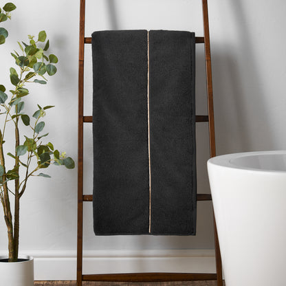 Bianca Zero Twist Satin Stitch Bath Towels - Black