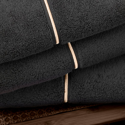 Bianca Zero Twist Satin Stitch Bath Towels - Black