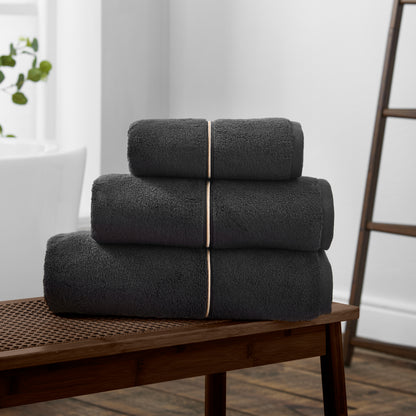 Bianca Zero Twist Satin Stitch Bath Towels - Black