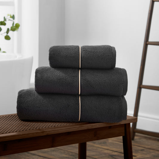 Bianca Zero Twist Satin Stitch Bath Towels - Black