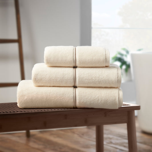 Bianca Zero Twist Satin Stitch Bath Towels - Cream