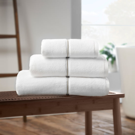 Bianca Zero Twist Satin Stitch Bath Towels - White