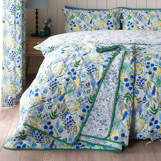 Catherine Lansfield Tilly Floral Bedspread - Blue