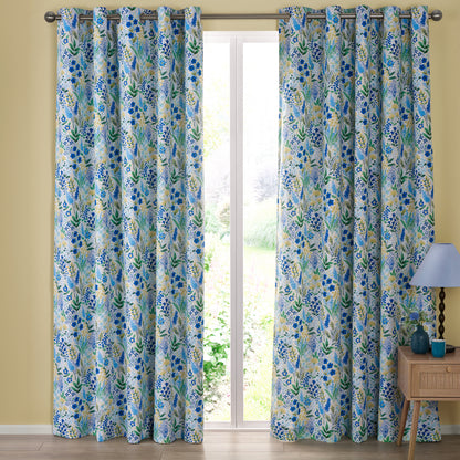 Catherine Lansfield Tilly Floral Eyelet Curtains - Blue