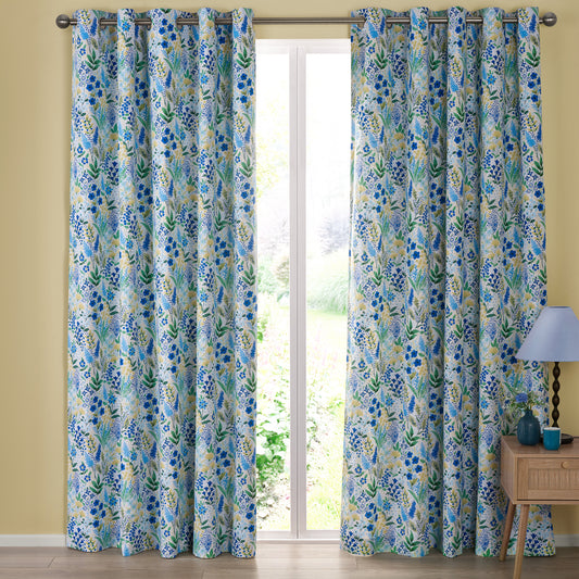 Catherine Lansfield Tilly Floral Eyelet Curtains - Blue