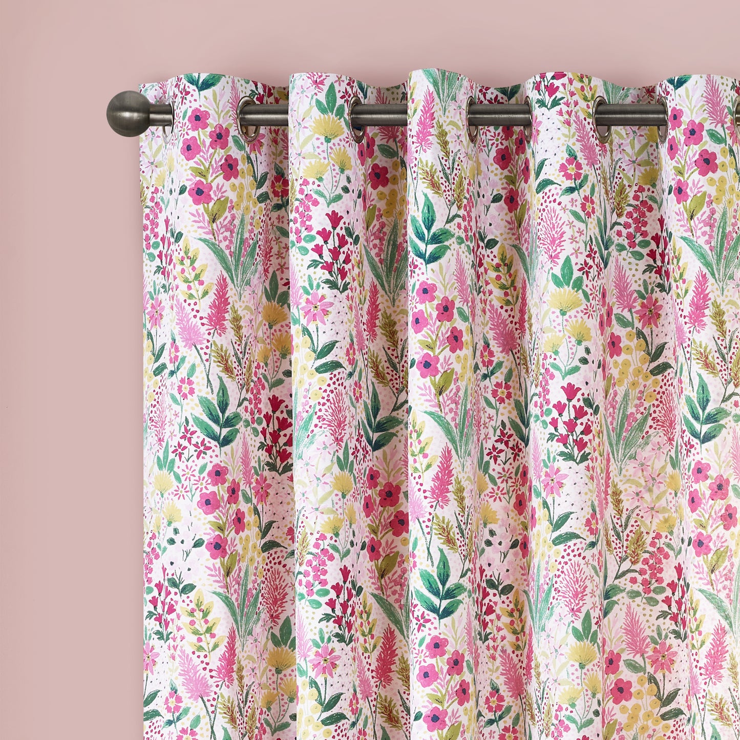Catherine Lansfield Tilly Floral Eyelet Curtains - Pink