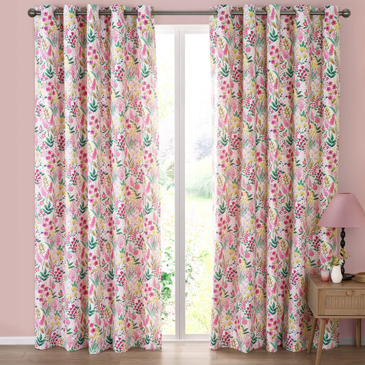 Catherine Lansfield Tilly Floral Eyelet Curtains - Pink