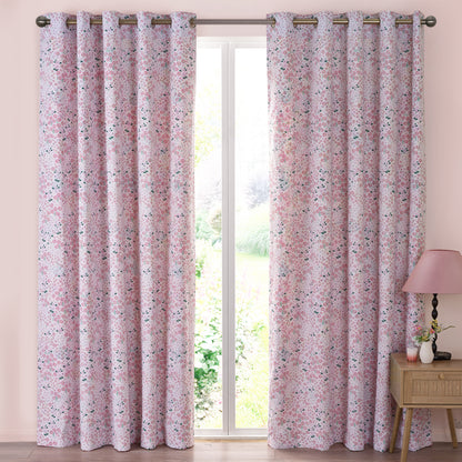 Catherine Lansfield Tilly Floral Eyelet Curtains - Pink