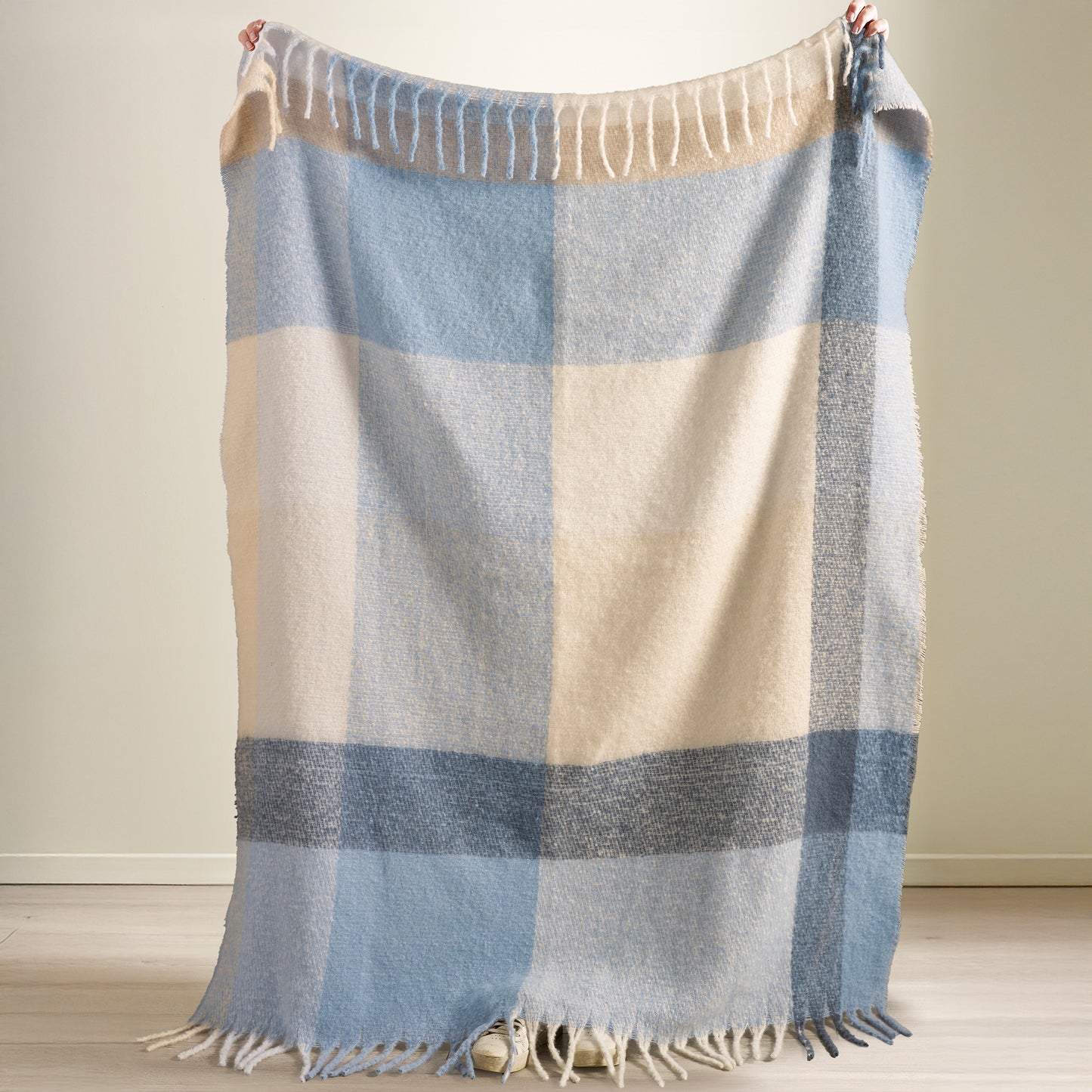 Catherine Lansfield Faux Mohair Check Throw - Blue