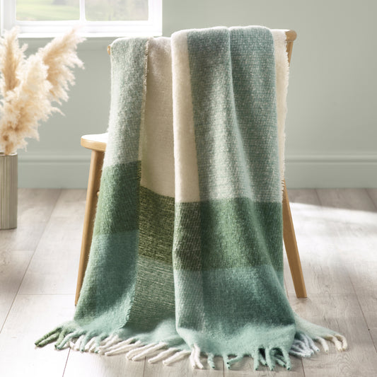 Catherine Lansfield Faux Mohair Check Throw - Green