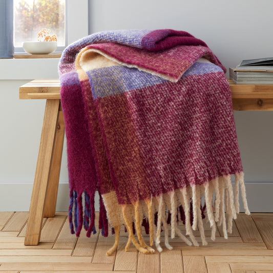 Catherine Lansfield Faux Mohair Check Throw - Plum