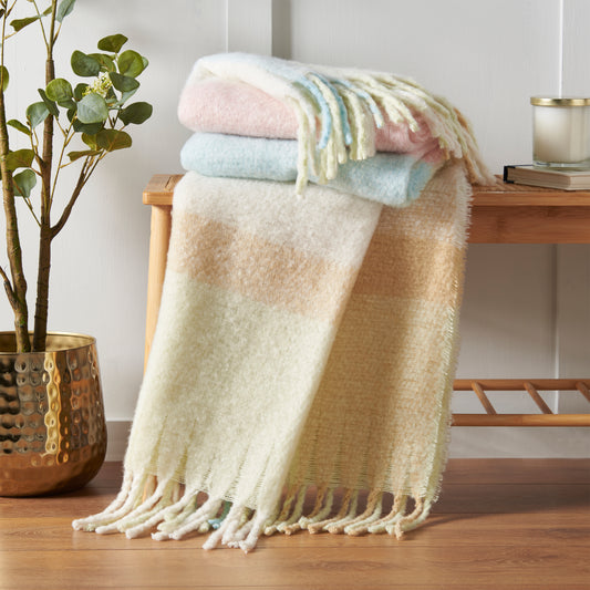Catherine Lansfield Faux Mohair Check Throw - Pastel