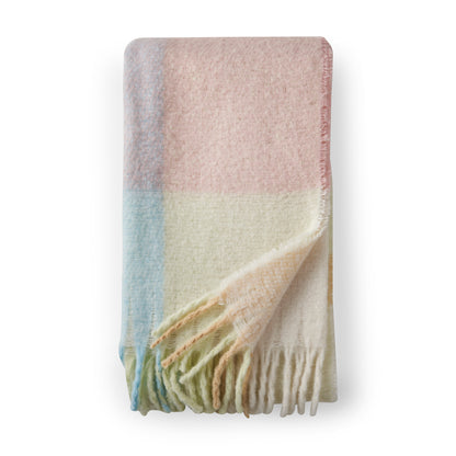 Catherine Lansfield Faux Mohair Check Throw - Pastel
