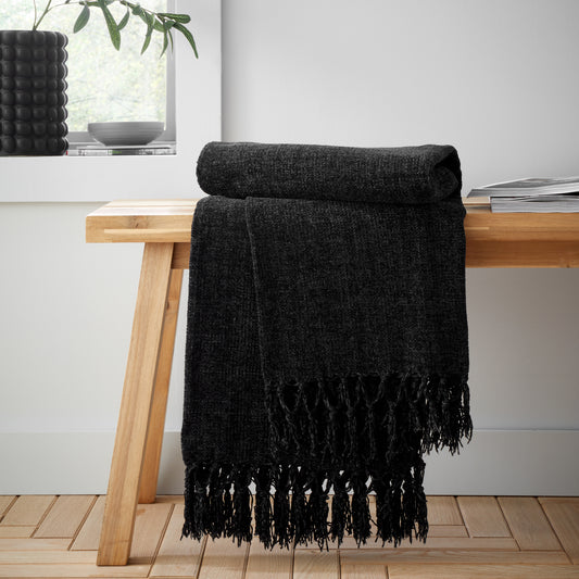 Catherine Lansfield Wilson Plain Chenille Throw - Black