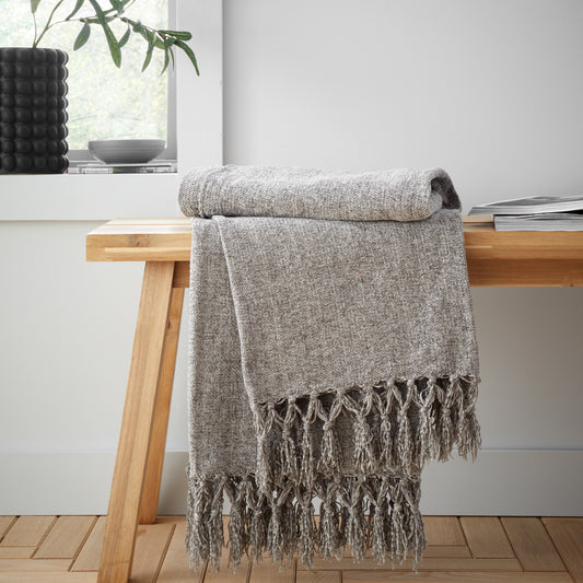 Catherine Lansfield Wilson Plain Chenille Throw - Grey