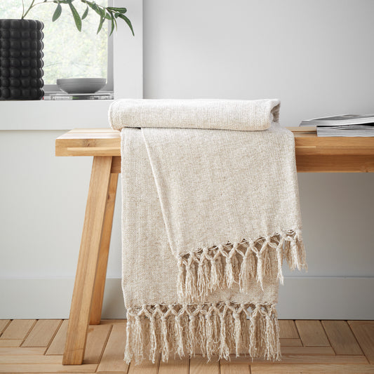 Catherine Lansfield Wilson Plain Chenille Throw - Natural