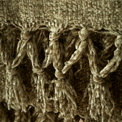 Catherine Lansfield Wilson Plain Chenille Throw - Olive