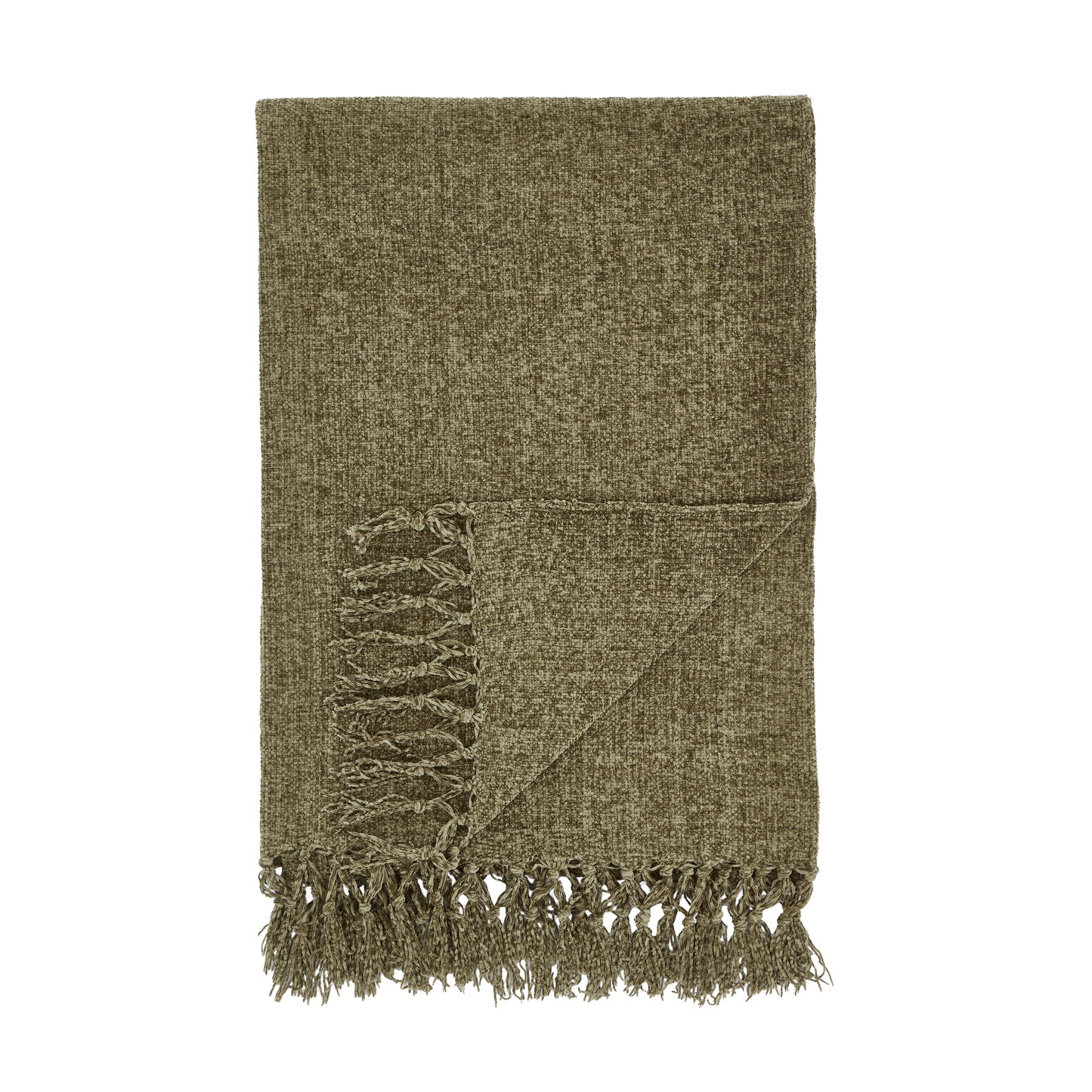 Catherine Lansfield Wilson Plain Chenille Throw - Olive