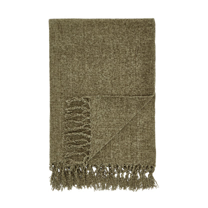 Catherine Lansfield Wilson Plain Chenille Throw - Olive