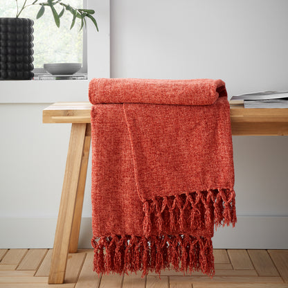 Catherine Lansfield Wilson Plain Chenille Throw - Terracotta