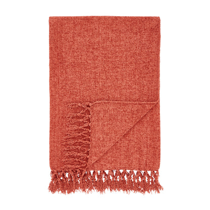 Catherine Lansfield Wilson Plain Chenille Throw - Terracotta