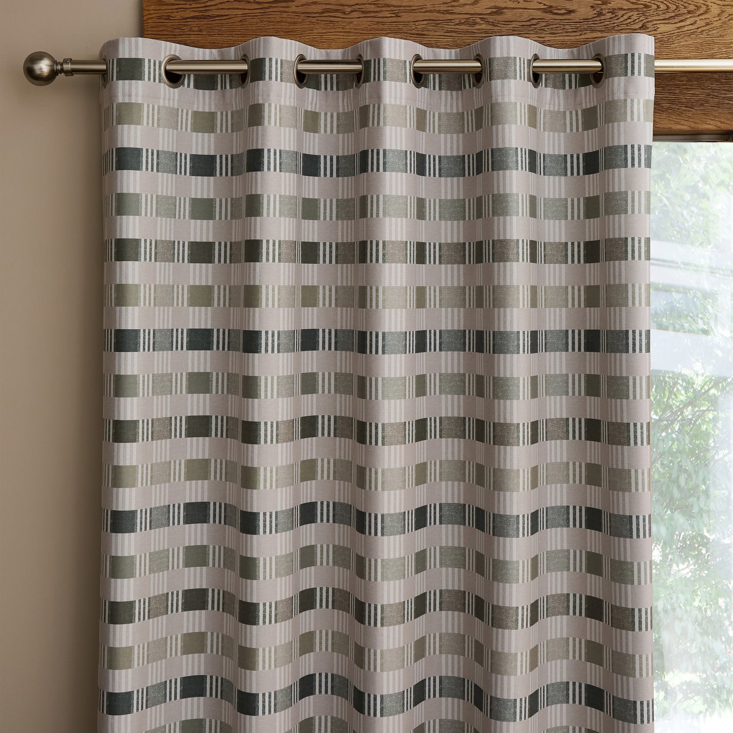 Catherine Lansfield Wilson Check Blackout Thermal Eyelet Curtains - Green