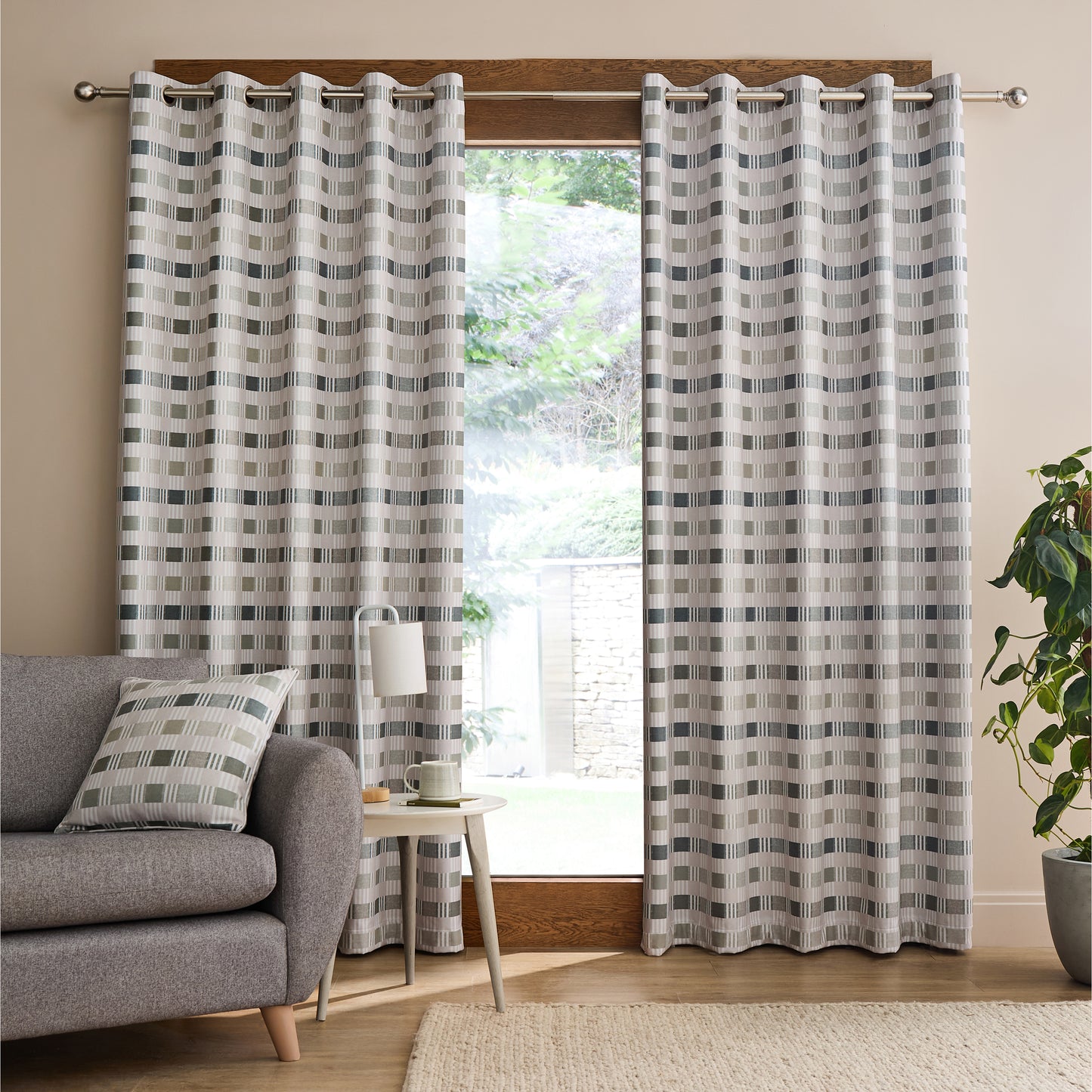 Catherine Lansfield Wilson Check Blackout Thermal Eyelet Curtains - Green