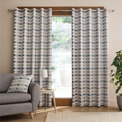 Catherine Lansfield Wilson Check Blackout Thermal Eyelet Curtains - Green