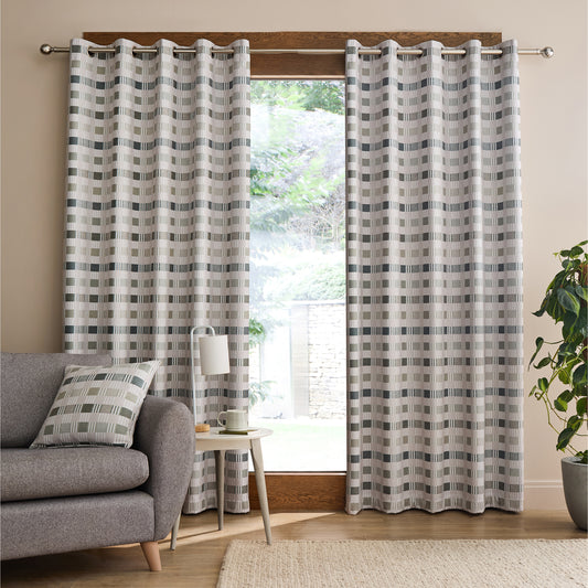 Catherine Lansfield Wilson Check Blackout Thermal Eyelet Curtains - Green