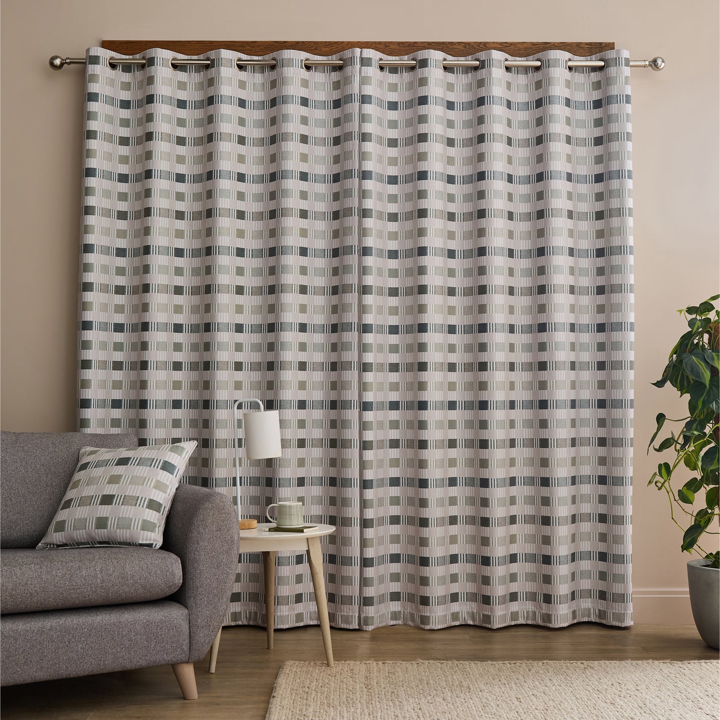 Catherine Lansfield Wilson Check Blackout Thermal Eyelet Curtains - Green