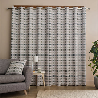 Catherine Lansfield Wilson Check Blackout Thermal Eyelet Curtains - Green
