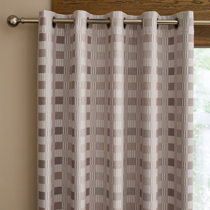 Catherine Lansfield Wilson Check Blackout Thermal Eyelet Curtains - Natural