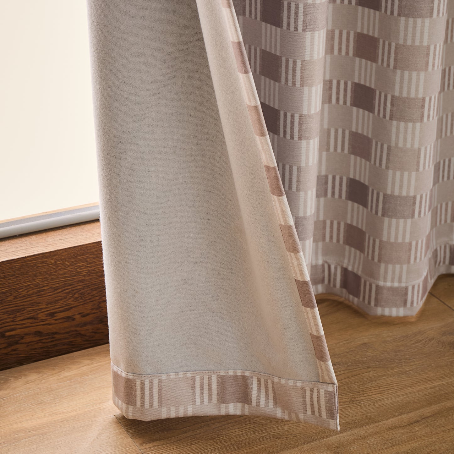 Catherine Lansfield Wilson Check Blackout Thermal Eyelet Curtains - Natural