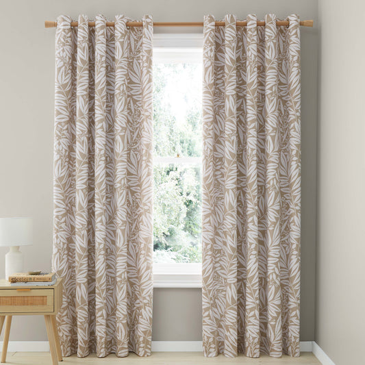 Catherine Lansfield Sorrel Leaf Eyelet Curtains - Natural