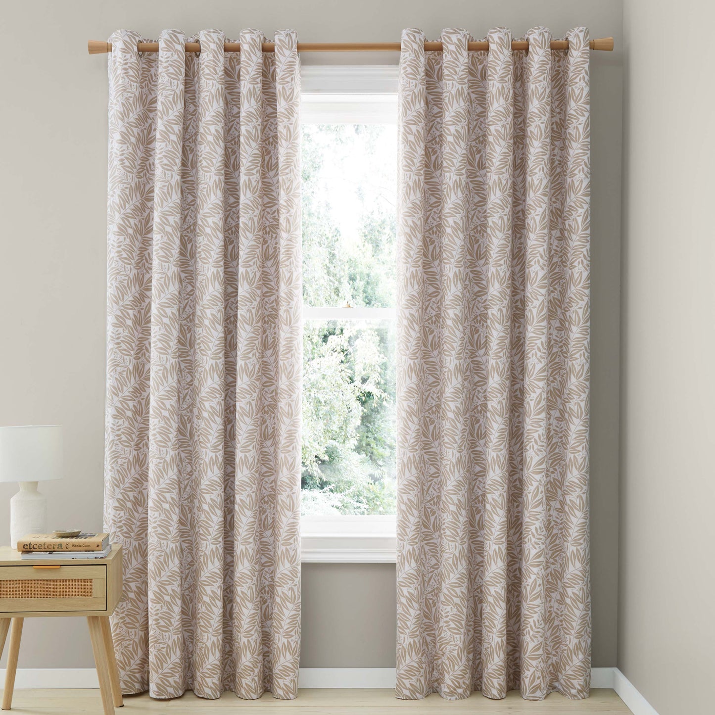 Catherine Lansfield Sorrel Leaf Eyelet Curtains - Natural