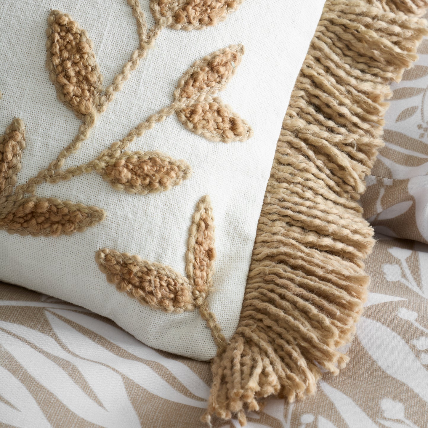 Catherine Lansfield Tufted Sorrel Leaf Filled Cushion - Natural