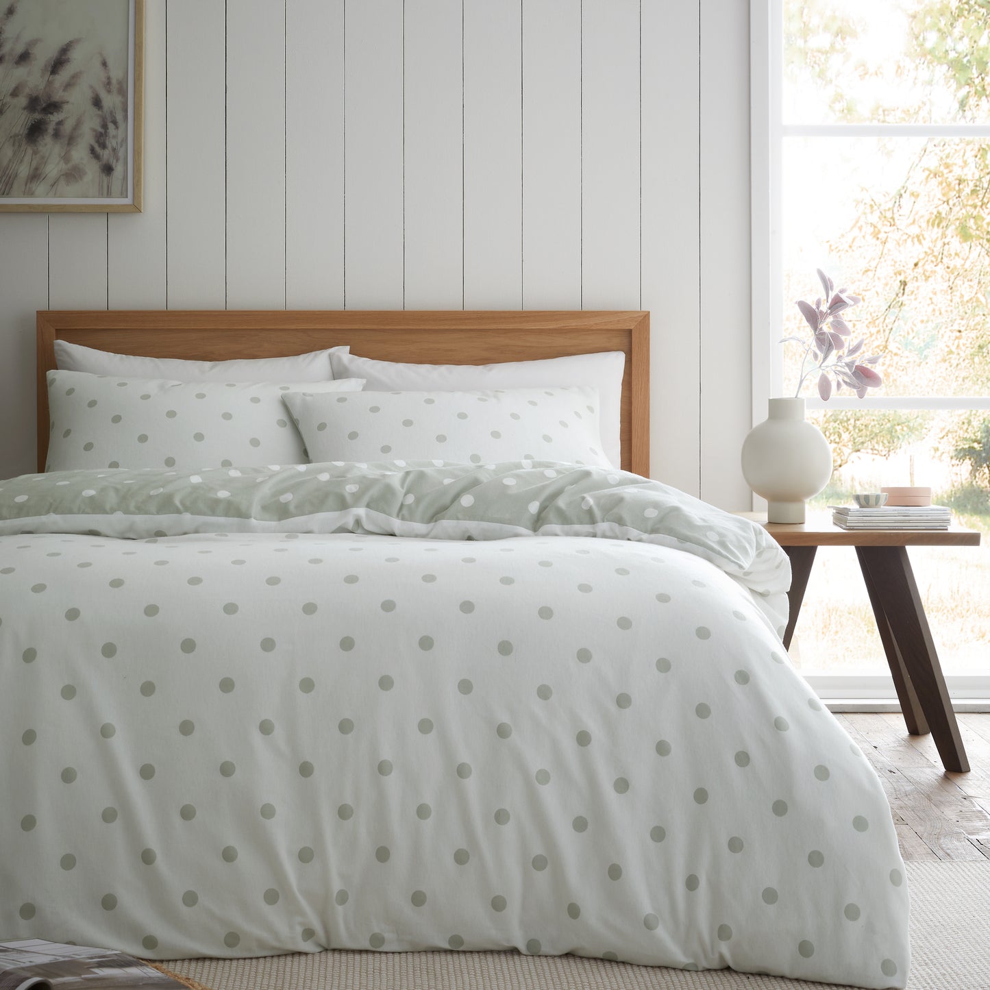 Catherine Lansfield Brushed Polka Dot Duvet Cover Set - Green