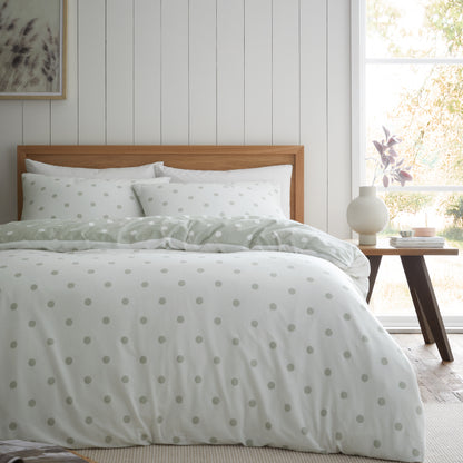 Catherine Lansfield Brushed Polka Dot Duvet Cover Set - Green
