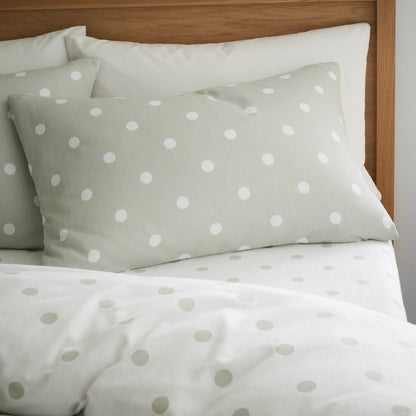 Catherine Lansfield Brushed Polka Dot Duvet Cover Set - Green
