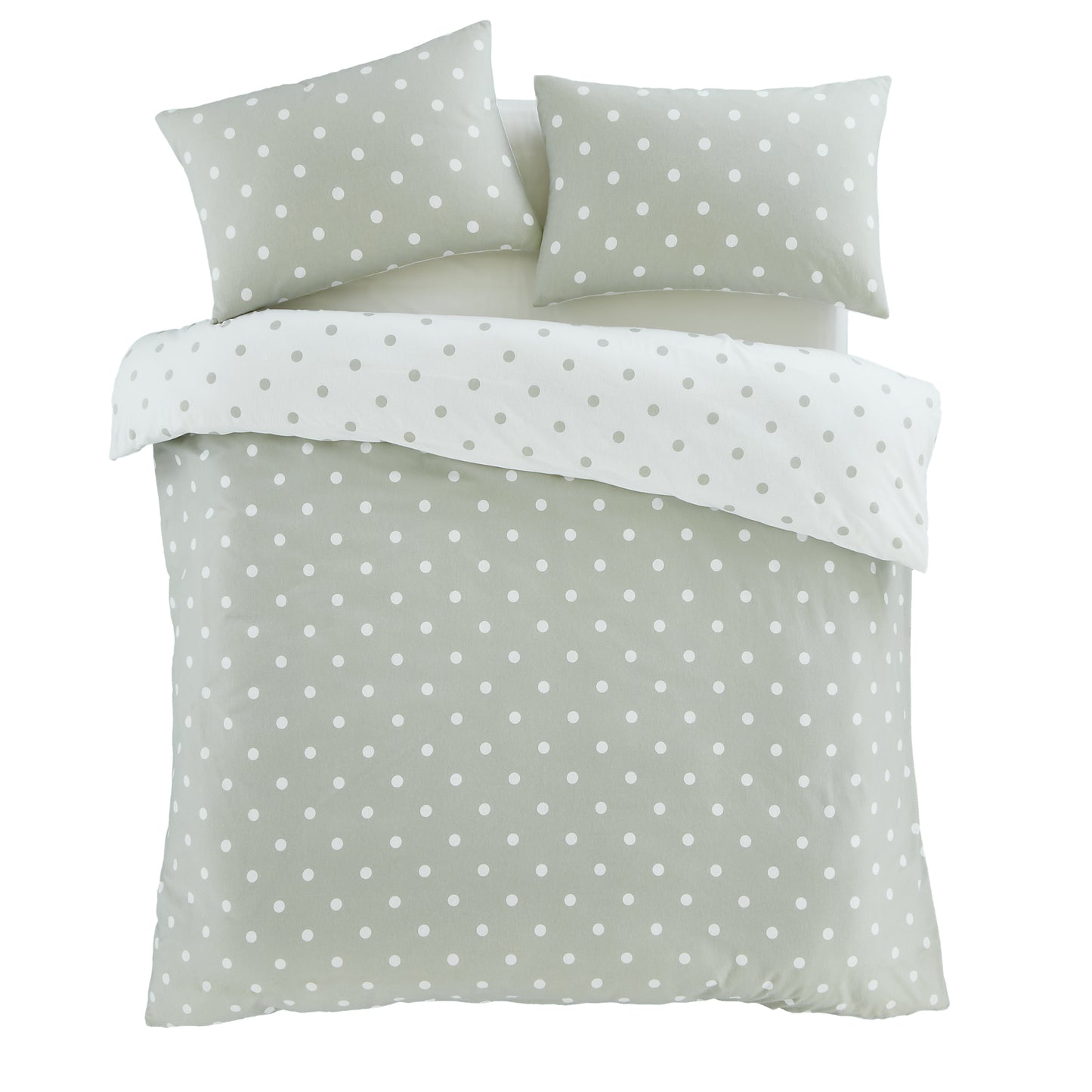 Catherine Lansfield Brushed Polka Dot Duvet Cover Set - Green