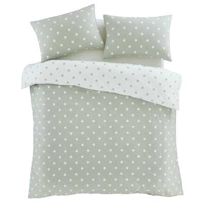 Catherine Lansfield Brushed Polka Dot Duvet Cover Set - Green