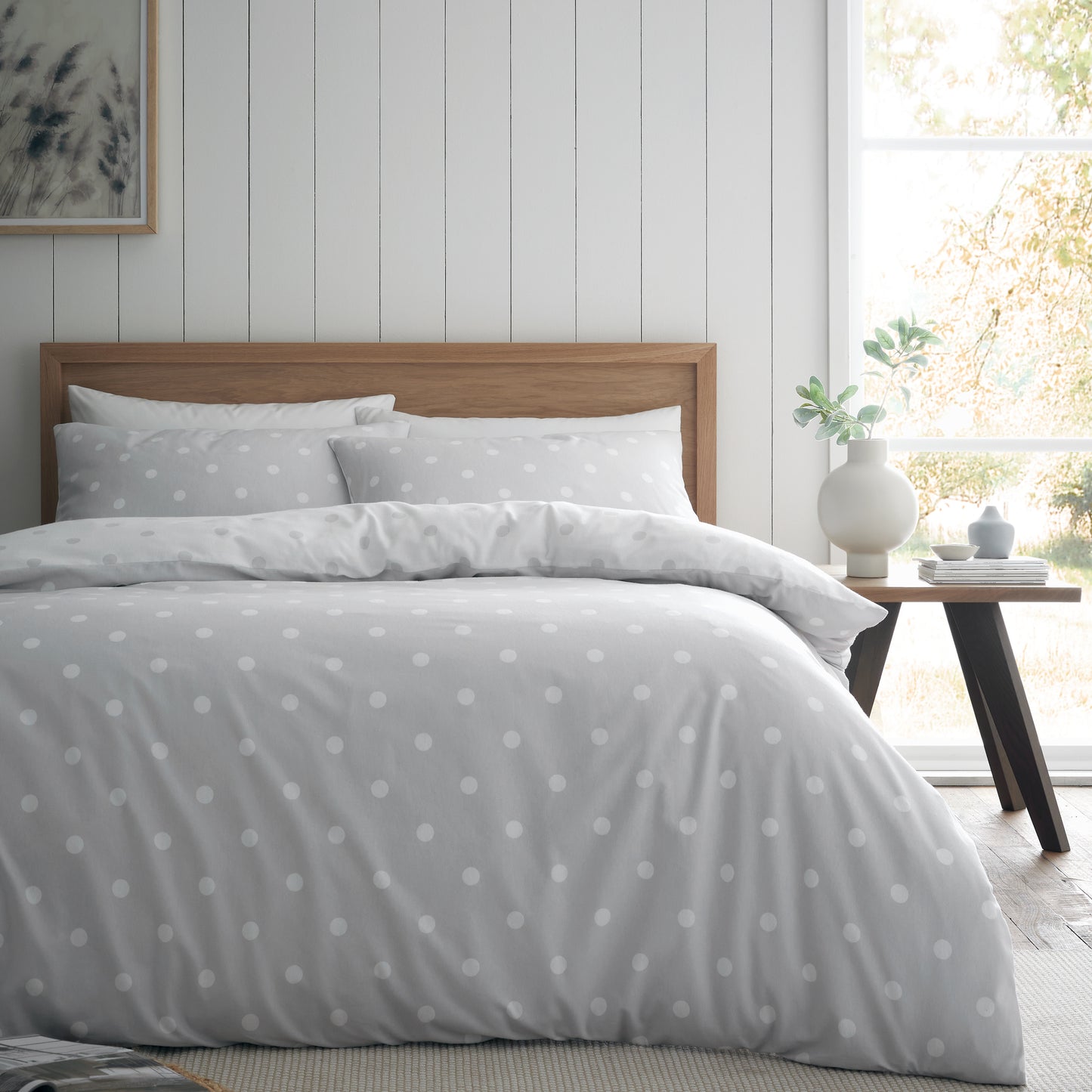 Catherine Lansfield Brushed Polka Dot Duvet Cover Set - Grey