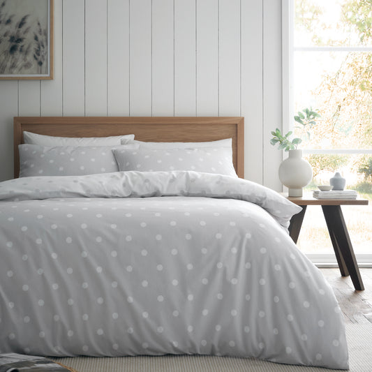 Catherine Lansfield Brushed Polka Dot Duvet Cover Set - Grey
