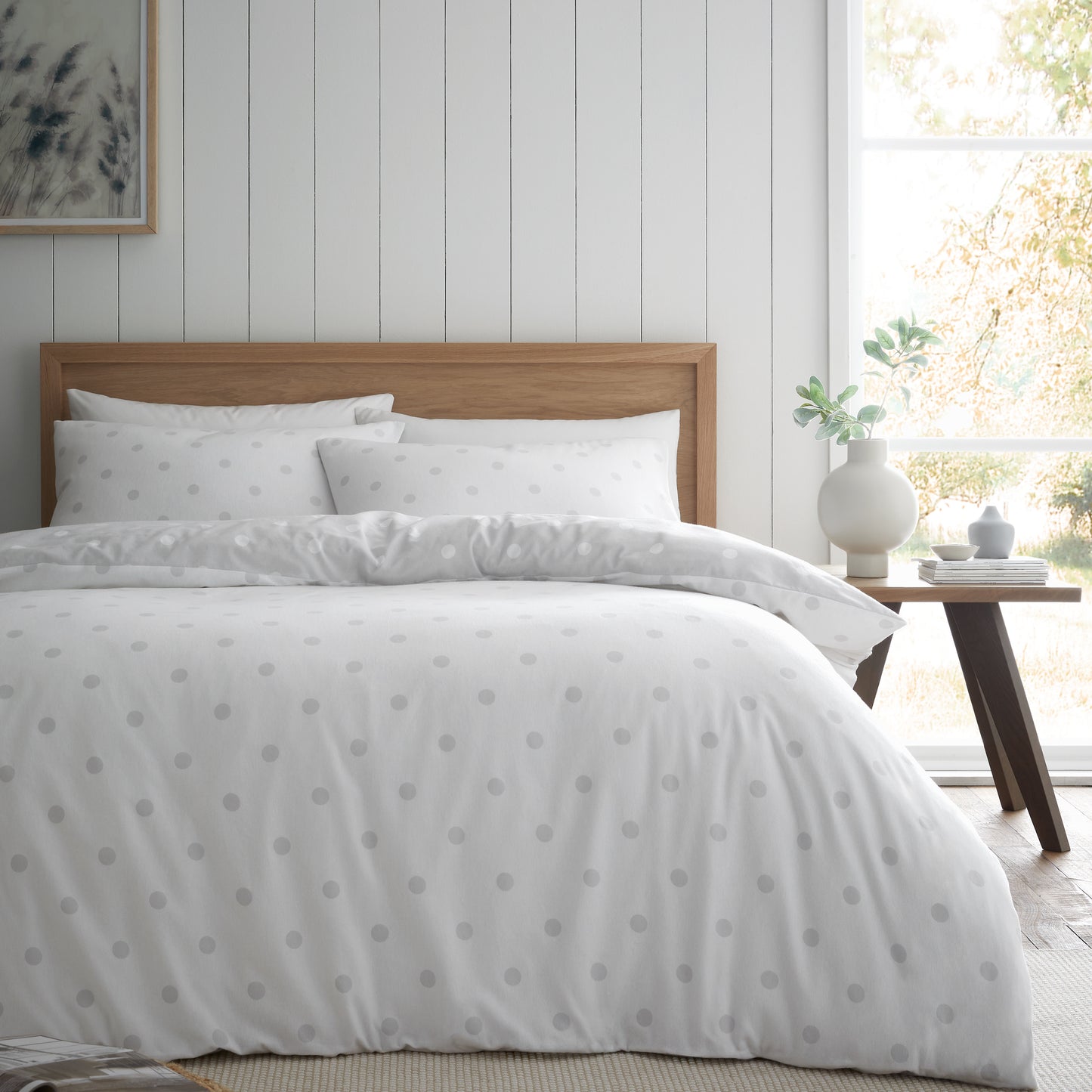 Catherine Lansfield Brushed Polka Dot Duvet Cover Set - Grey
